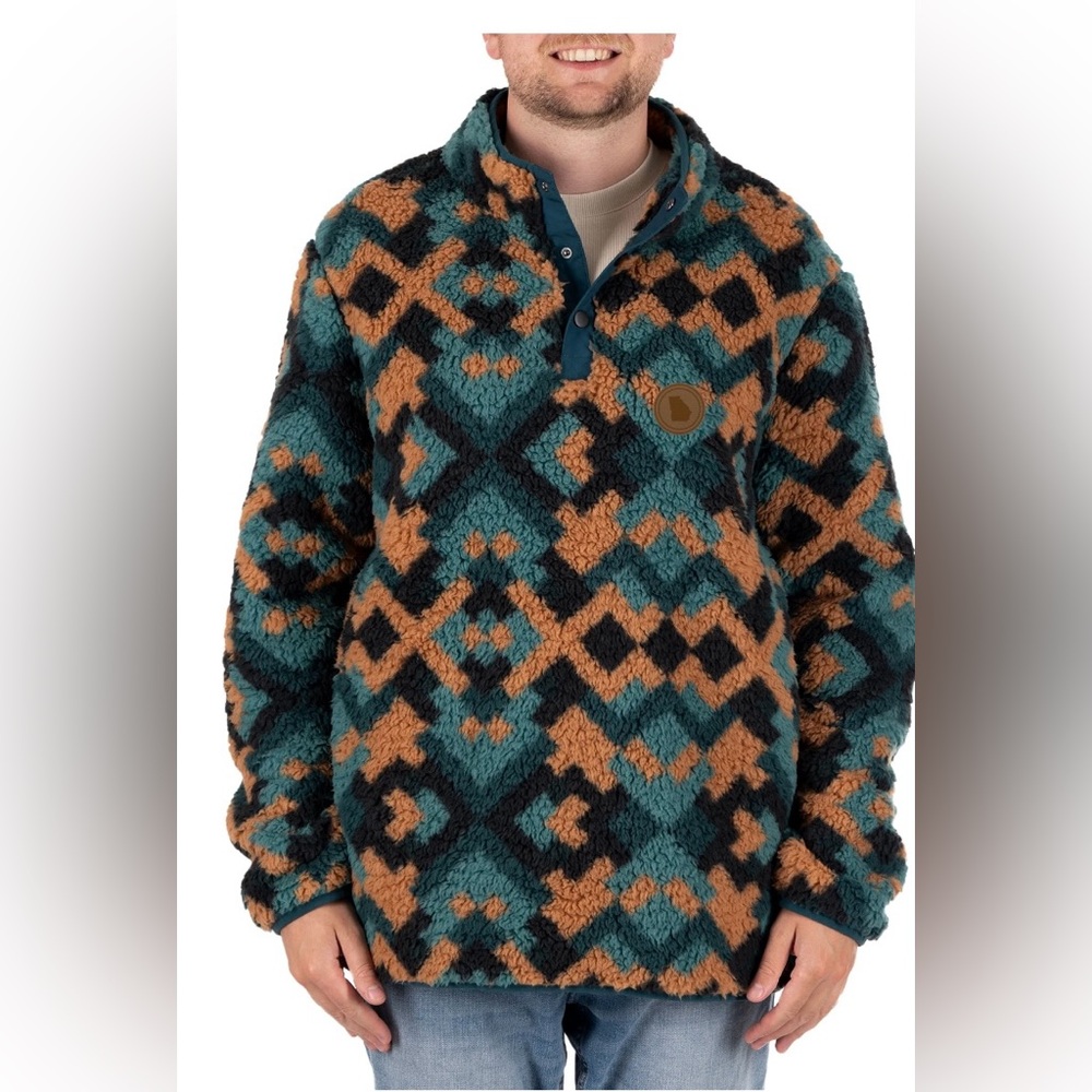 NWT Home Free Fleece Quarter Snap Pullover M‎ Geometric Sherpa Cozy Unisex